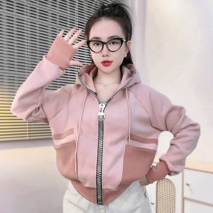 Áo Khoác Nỉ Nữ Phối Khoá Kéo To Mũ Rộng Cùng Màu Có Túi Trong Ut41 - Golden Dream
