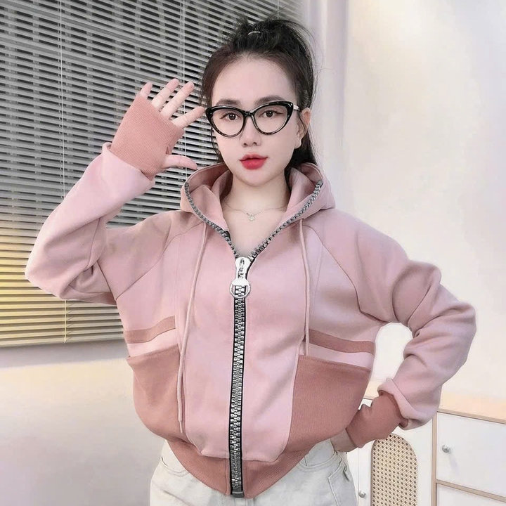 Alternative view of Áo Khoác Nỉ Nữ Khoá Kéo Bản To Phối Màu Đẹp Mũ Rộng Cùng Màu Siêu Đẹp Ut399