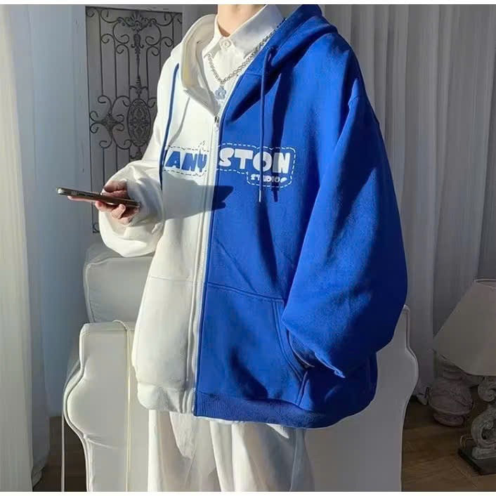 Áo Khoác Nỉ Phối 2 Màu In Gấu Mũ Có Sừng Dễ Thương Form Rộng Unisex Tp85