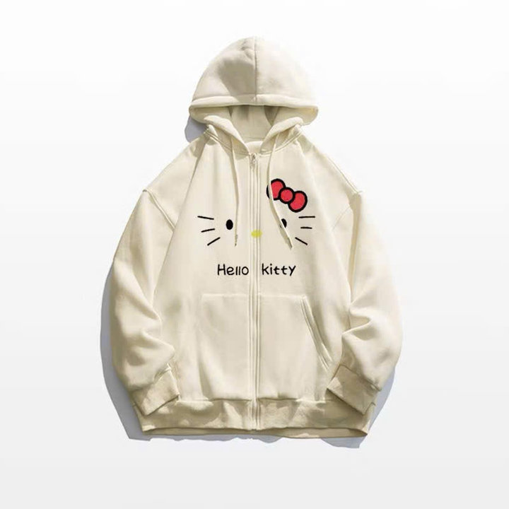 Alternative view of Áo Khoác Hoodie Zip Nỉ Bông Form Boxy In Hello Kitty Đỏ Unisex - Tp