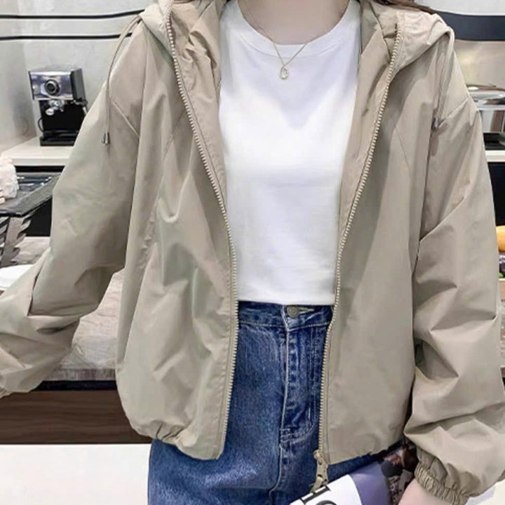 Áo Khoác Dù Trơn Nữ Form Rộng 2 Lớp , Nón To Mặc Chống Nắng Thời Trang U66