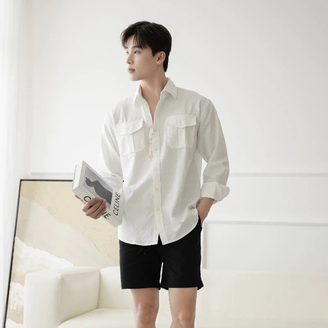 Áo Sơ Mi Nam Tuto5 Menswear Smd03 - Sơ Mi Dài Tay Phối Túi Ngực Chất Đũi Linen Thoáng Mát, Phong Cách Hàn Quốc Trẻ Trung