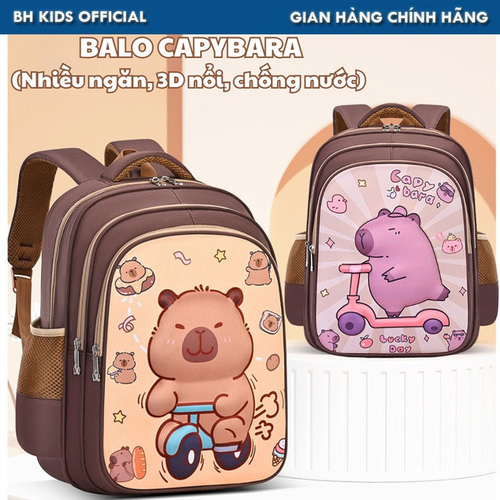 Balo Capybara 3d Nổi, Nhiều Ngăn, Chất Liệu Polyester Chống Thấm Nước, Phù Hợp Cho Bé Tiểu Học Ch183 - Bh Kids