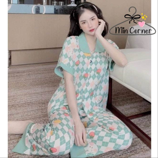Đồ Bộ Mặc Nhà ,set Đồ Bộ Nữ Pijama Tay Ngắn Quần Dài Cổ Sen Dễ Thương Mb355 - Min Corner