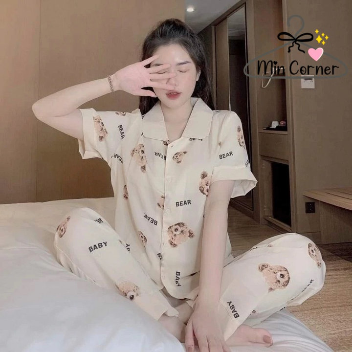 Alternative view of Đồ Bộ Mặc Nhà ,set Đồ Bộ Nữ Pijama Tay Ngắn Quần Dài Cổ Sen Dễ Thương Mb355 - Min Corner