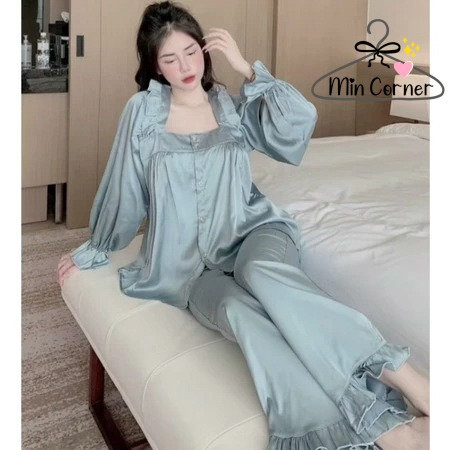 Alternative view of Pijama Tay Dài Cổ Vuông Bộ Đồ Ngủ Nữ Pijama Tiểu Thư Dài Tay Mặc Nhà Thu Đông Mb356 - Min Corner