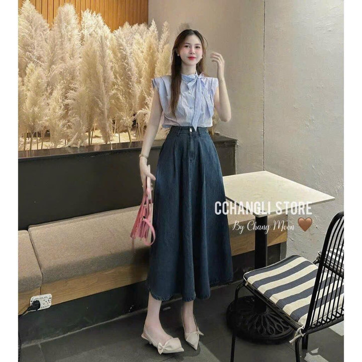 Alternative view of Set Chân Váy Denim Mix Áo Sơmi Thắt Nơ Bt113gt-nana House