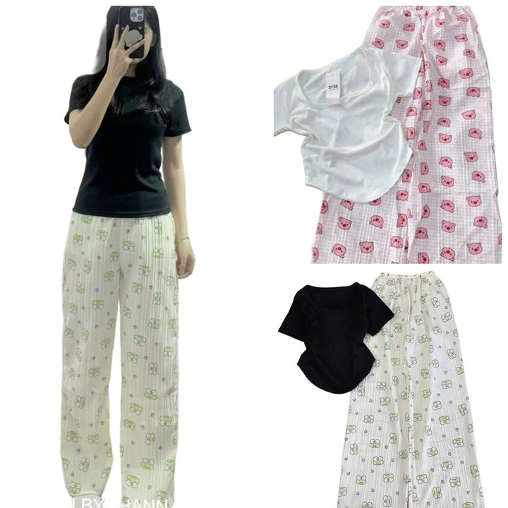 Tổng Hợp Các Sét Bộ Quần Hoạt Hình +mix Áo Thun Tăm Croptop Trơn