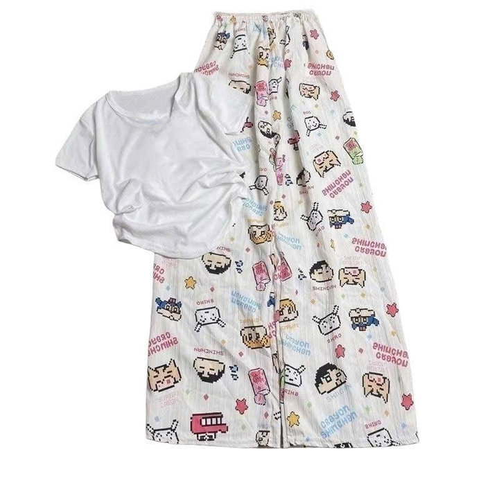 Alternative view of Sét Bộ Mặc Nhà Quần Hoạt Hình Bút Chì +áo Thun Tăm Dáng Ngắn Croptop Trơn Tăm