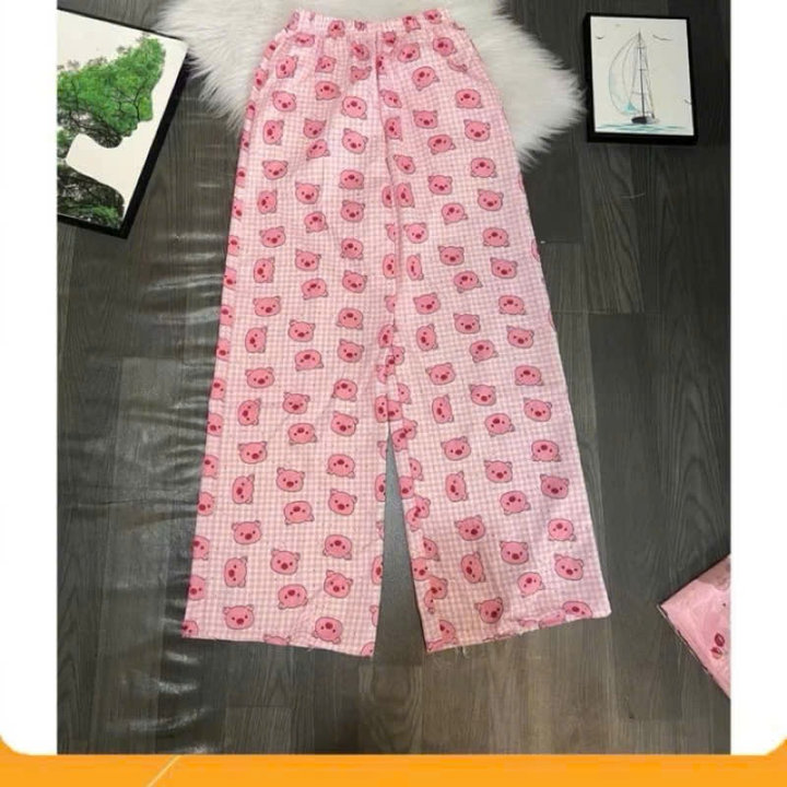 Quần Ống Rộng Họa Tiết Heo Hồng Dễ Thương Xinh Xắn