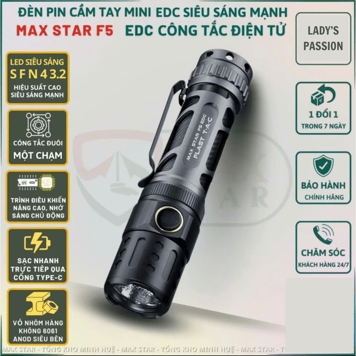 Đèn Pin Cầm Tay Maxstar F5 Mini Edc Vỏ Hợp Kim Nhôm Gd241 - Lady's Passion