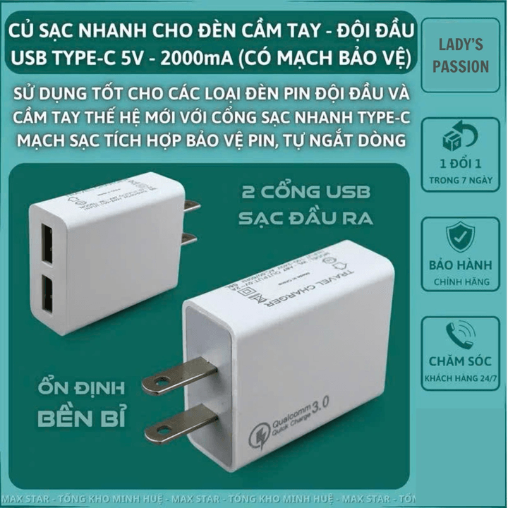 Củ Sạc Nhanh 10w Tối Ưu Cho Các Loại Đèn Pin Gd244 - Lady's Passion