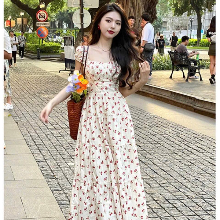 Đầm Maxi Lụa Hoa Tay Búp Cổ Vuông S25-nana House