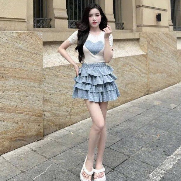 Set Áo Tăm Thêu Hình Phối Ren Phối Chân Váy Mango Tầng Tb85lo-nana House