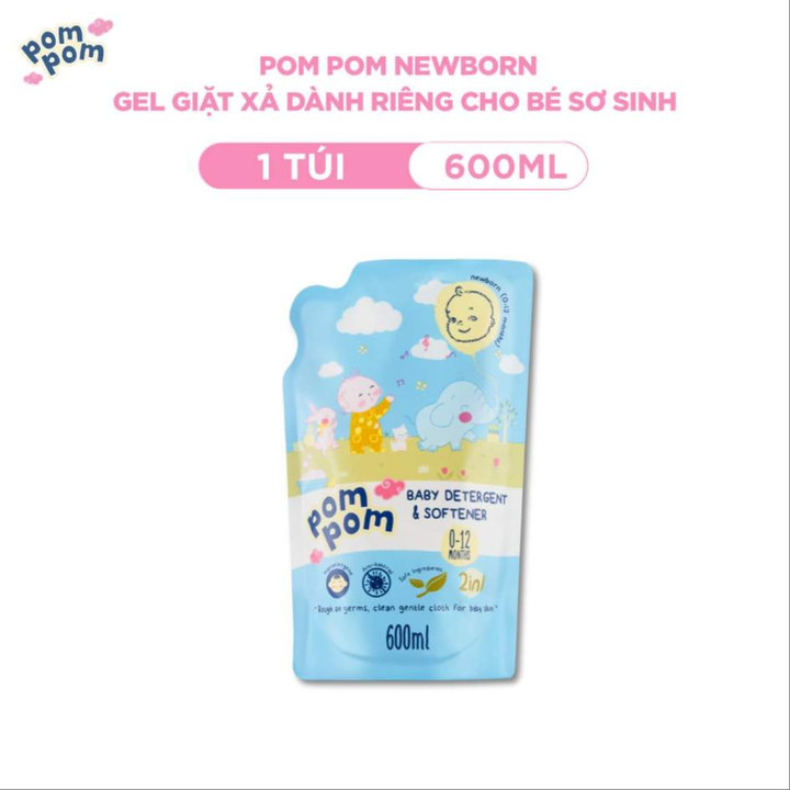 Alternative view of [giá Dùng Thử Túi 600ml] - Gel Giặt Xả Đậm Đặc 2in1 Pompom Newborn Chuyên Dùng Cho Bé Sơ Sinh Sạch Sâu - Kháng Khuẩn - Khử Mùi Nôn Trớ, Ọc Sữa, Tè Khai-lưu Hương Phấn Thơm Dịu Nhẹ