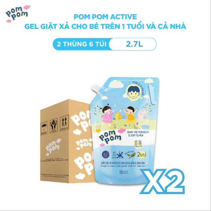 Alternative view of [2 Thùng 6 Túi 2.7l] - Dành Cho Cả Nhà - Gel Giặt Xả 2in1 "lành" Pompom Active