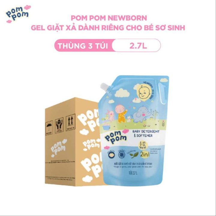 Alternative view of [thùng 3 Túi 2.7l] - Dành Cho Bé Sơ Sinh - Gel Giặt Xả 2in1- Sạch Sâu Kháng Khuẩn - Khử Mùi Nôn Trớ, Ọc Sữa, Tè Khai-lưu Hương Phấn Thơm Dịu Nhẹ