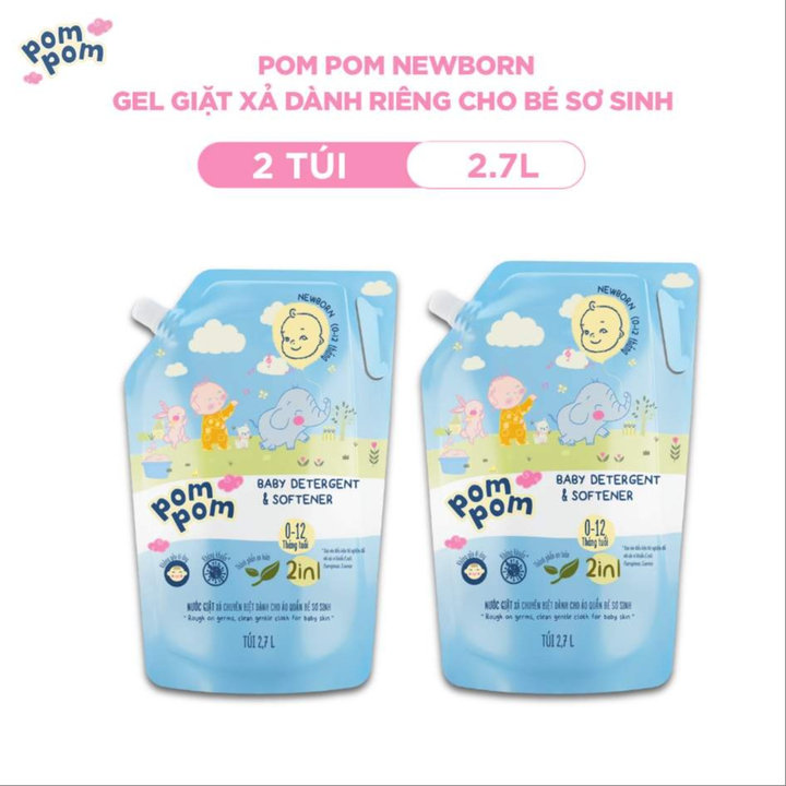 Alternative view of [combo 2 Túi 2.7l] - Dành Cho Bé Sơ Sinh - Gel Giặt Xả 2in1- Sạch Sâu - Kháng Khuẩn - Khử Mùi Nôn Trớ, Ọc Sữa, Tè Khai-lưu Hương Phấn Thơm Dịu Nhẹ