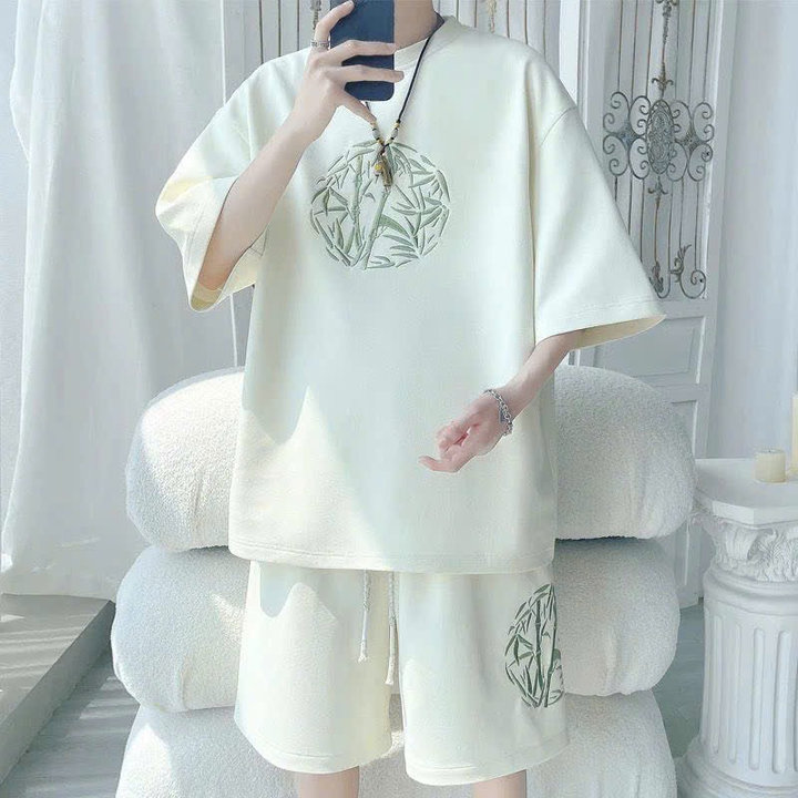 Đồ Bộ Nam Vải Thun Da Cá Mềm Mịn In Hình Tròn Cành Trúc Tp49 - Golden Dream