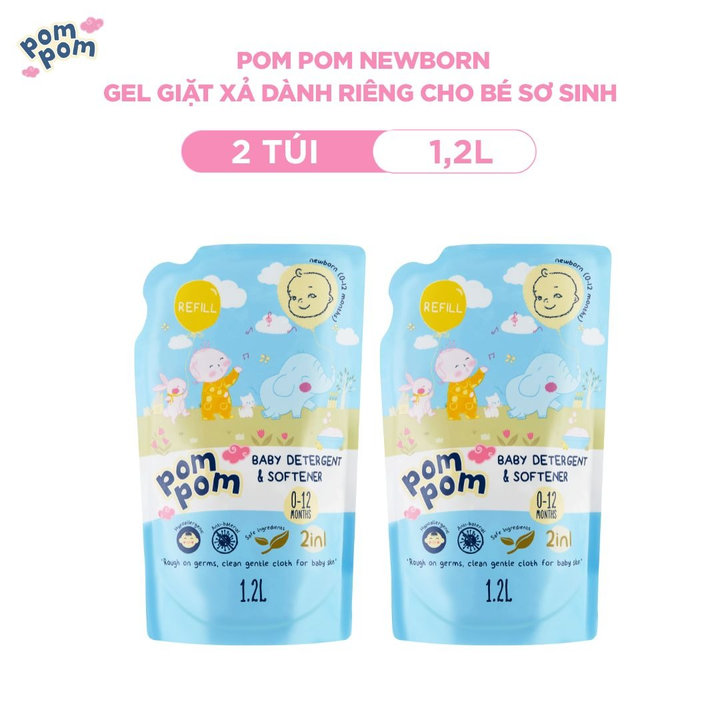 Alternative view of [combo Túi 1.2l]- Dành Cho Bé Sơ Sinh - Gel Giặt Xả 2in1 - Sạch Sâu Kháng Khuẩn - Khử Mùi Nôn Trớ, Ọc Sữa, Tè Khai-lưu Hương Phấn Thơm Dịu Nhẹ-