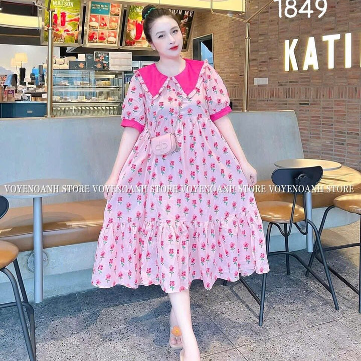 Đầm Váy Nữ Baby Dool Lụa Hoa Cổ Lá Sen Bt73re-sam Store