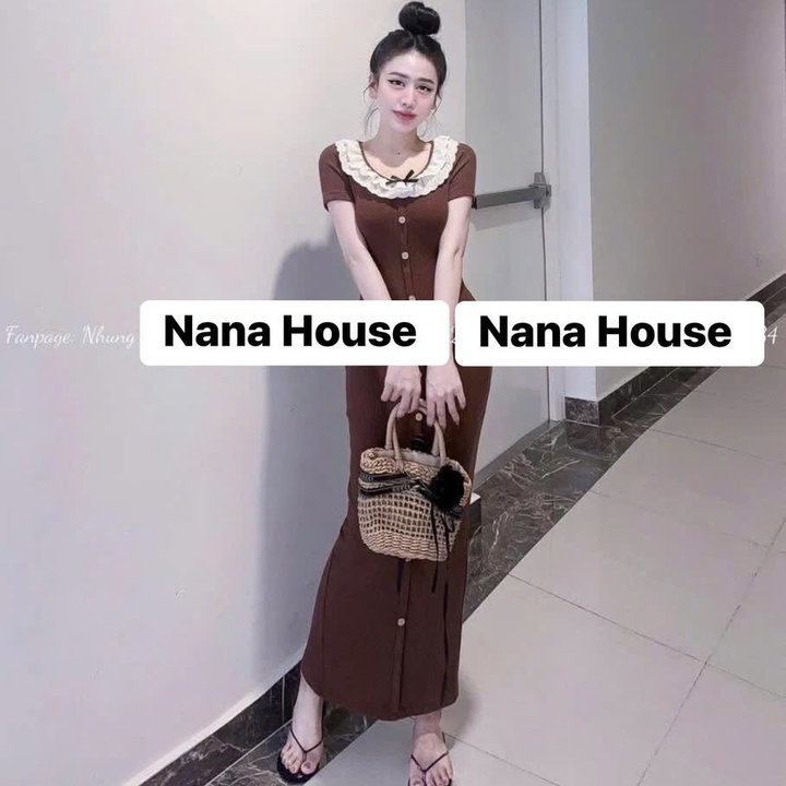 Đầm Thun Gân Dáng Dài Phối Bèo Ren Bt69jh-nana House