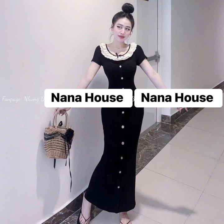 Alternative view of Đầm Thun Gân Dáng Dài Phối Bèo Ren Bt69jh-nana House