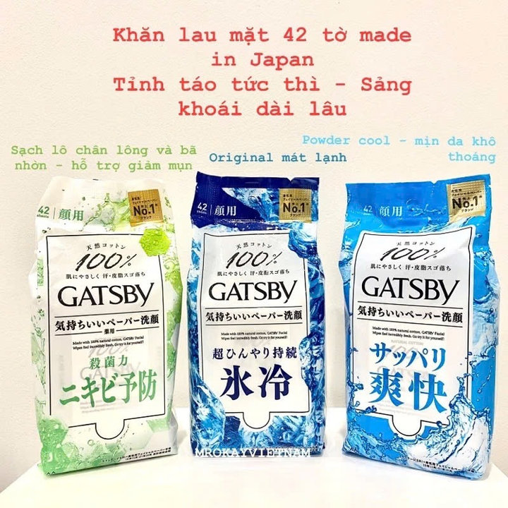 Khăn Giấy Ướt Cotton Lau Mặt Gatsby Facial Wipes Buồn Ngủ Hay Nhậu Xỉn Lau Phát Tỉnh Luôn 42 Tờ Nhật Bản - Gdn