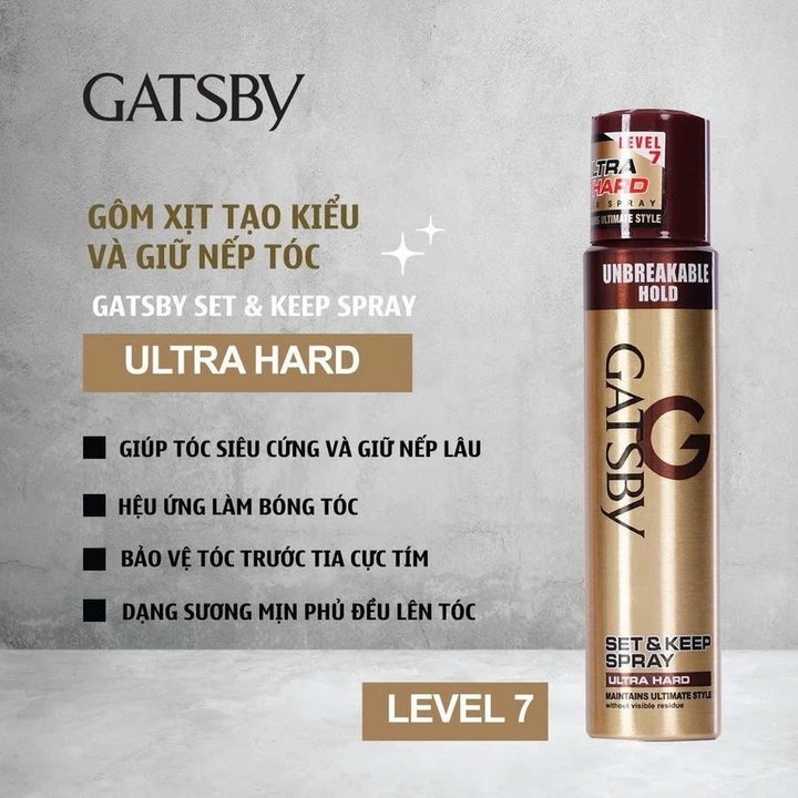 Keo Xịt Tóc Gatsby Tạo Độ Cứng Cho Tóc Ultra Hard Set & Keep Spray 250ml -gdn