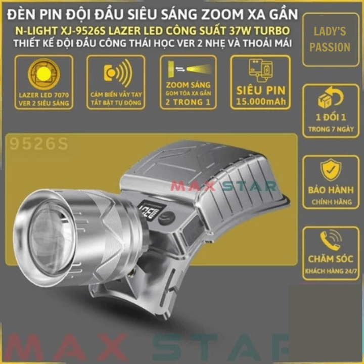 Đèn Pin Đội Đầu N-light Xj-9526s Siêu Sáng Zoom Xa Gần, Cảm Biến Vẫy Tay, Pin 15000mah Gd251 - Lady's Passion