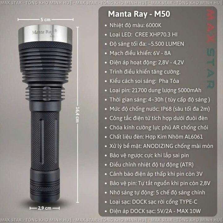 Alternative view of Đèn Pin Cầm Tay Manta Ray M50 Tác Chiến Siêu Sáng Led Xhp70.3 Hi, Chống Nước Ip68 Pin 21700 Cao Cấp Gd252 - Lady's Passion