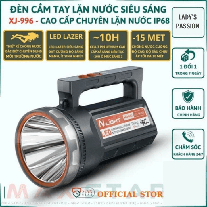 Đèn Pin Cầm Tay Lặn Nước Xj996 Chuyên Dụng Chống Nước Cường Độ Cao, Độ Sâu Chịu Áp Tối Đa 30 Mét Gd254 - Lady's Passion