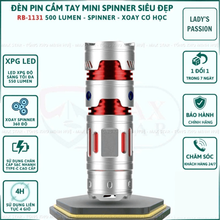 Đèn Pin Cầm Tay Mini Raybow Rb-1131 Vỏ Nhôm Tích Hợp Xoay 180 Độ Thông Minh Thư Giãn Gd259 - Lady's Passion