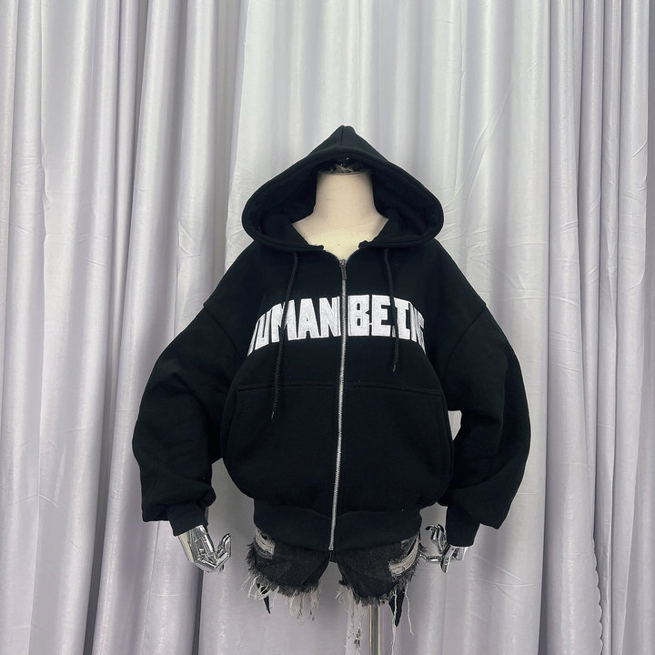 Alternative view of Áo Khoác Hoodie Nỉ Nam Nữ Thiết Kế Khóa Kéo Thêu Chữ Humanbeing - Htm Fashion
