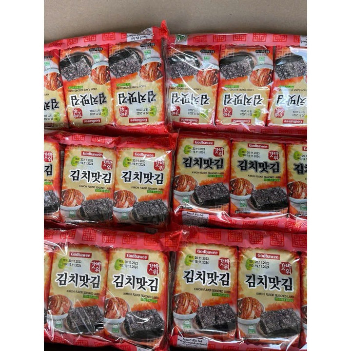 5 Lốc( 15 Gói) Rong Biển Hàn Quốc Vị Kim Chi Godbawee Hàn Quốc -gdn