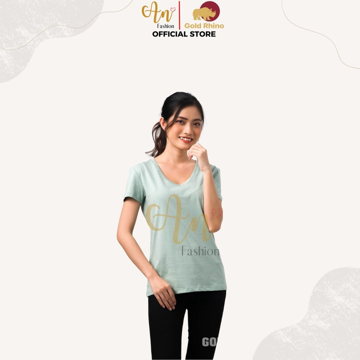 Alternative view of Áo Thun Nữ Cổ Tim Bạc Hà 100% Cotton Cao Cấp - Gold Rhino