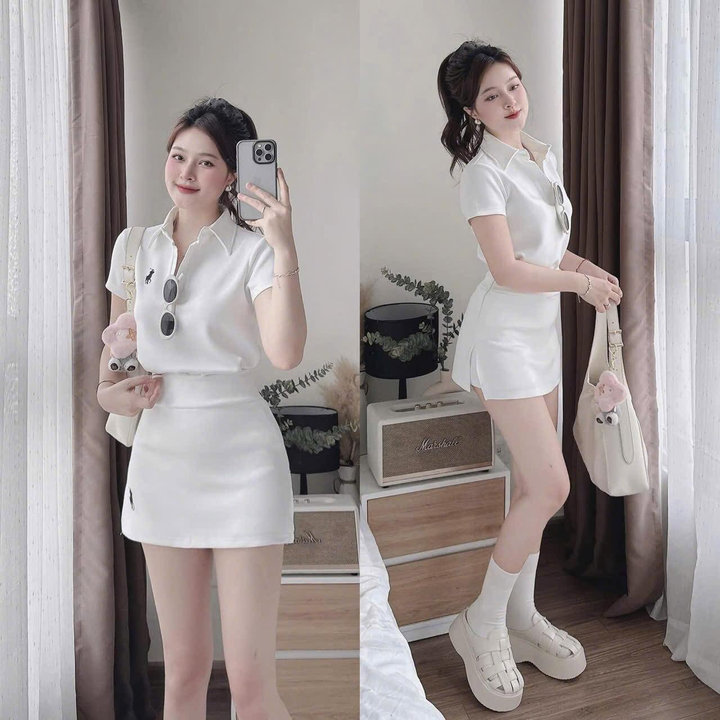 Alternative view of Set Váy Borip Xẻ Tà Có Quần Cổ Trụ Thêu Logo Tb98tf-nana House