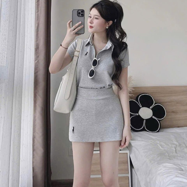 Alternative view of Set Váy Borip Xẻ Tà Có Quần Cổ Trụ Thêu Logo Bt98po-sam Store