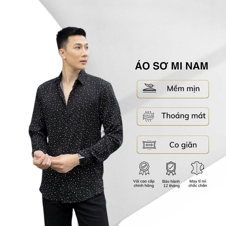 Áo Sơ Mi Nam , Sơ Mi Lụa Đính Đá Thiết Kế Đuôi Tôm Trẻ Trung