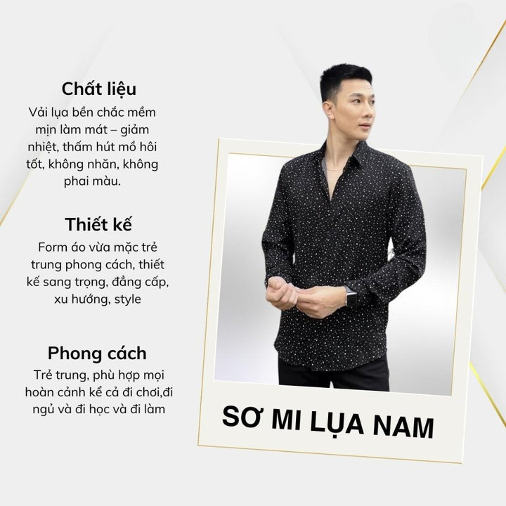 Alternative view of Áo Sơ Mi Nam , Sơ Mi Lụa Đính Đá Thiết Kế Đuôi Tôm Trẻ Trung