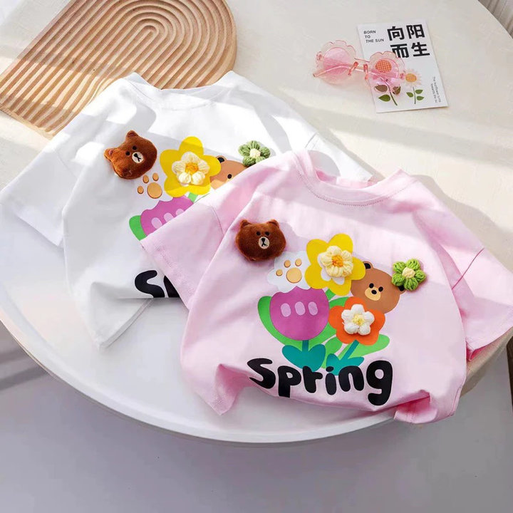 Áo Thun Tay Ngắn Họa Tiết Hình Vẽ Cho Bé Gái 1-11 Tuổi Từ 8-26kg Dành Cho Bé Gái