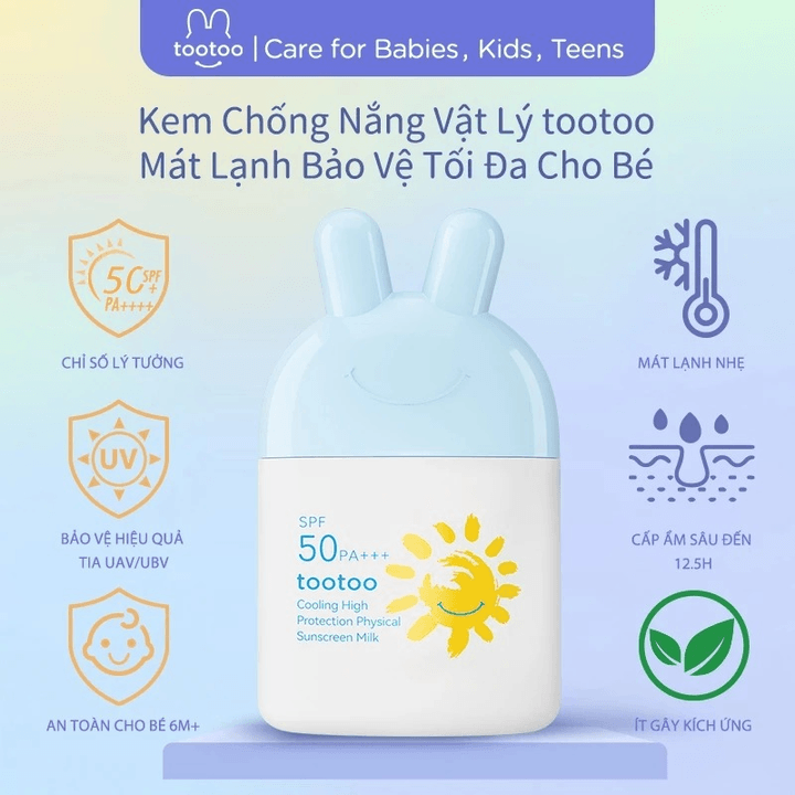 Kem Chống Nắng Vật Lý Cho Bé Tootoo Spf50/pa+++ Mát Lạnh Bảo Vệ Tối Đa Tia Uva/uvb Dưỡng Ẩm An Toàn Cho Bé