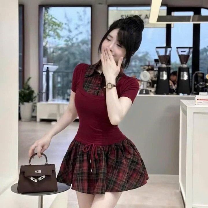 Đầm Đũi Caro Phối Áo Tăm Lạnh Khóa Kéo Kèm Quần Rời Bt86lk-sam Store