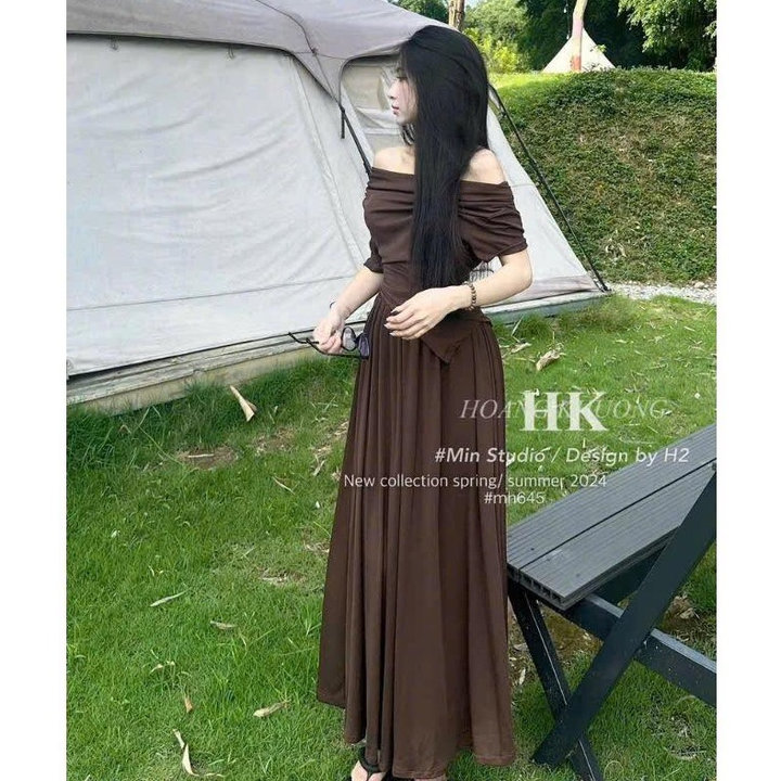 Alternative view of Set Áo Tăm Lệch Vai Mix Chân Váy Xếp Ly Dáng Dài Q28-sam Store
