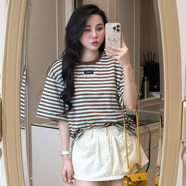 Alternative view of Set Váy Kaki Lưng Thun Khóa Kéo Phối Áo Tăm Gân Sọc Bt100lm-sam Store