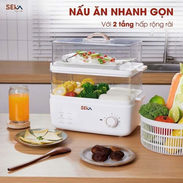 Nồi Hấp Điện 2 Tầng Seka Hấp Gà Nguyên Con Thể Tích 21 Lít Tỏa Nhiệt Đều - Bảo Hành 12 Tháng