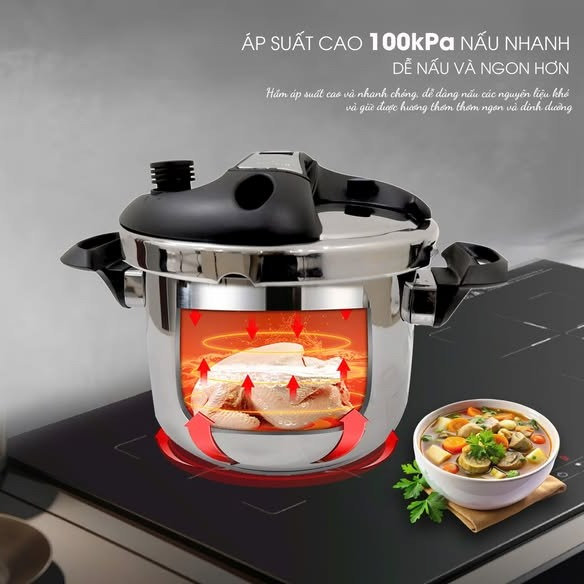 Nồi Áp Suất Inox 304 Seka Dùng Mọi Loại Bếp, Van Kép 3 Cấp An Toàn, Bảo Hành 24 Tháng + Tặng Kèm Vung Kính