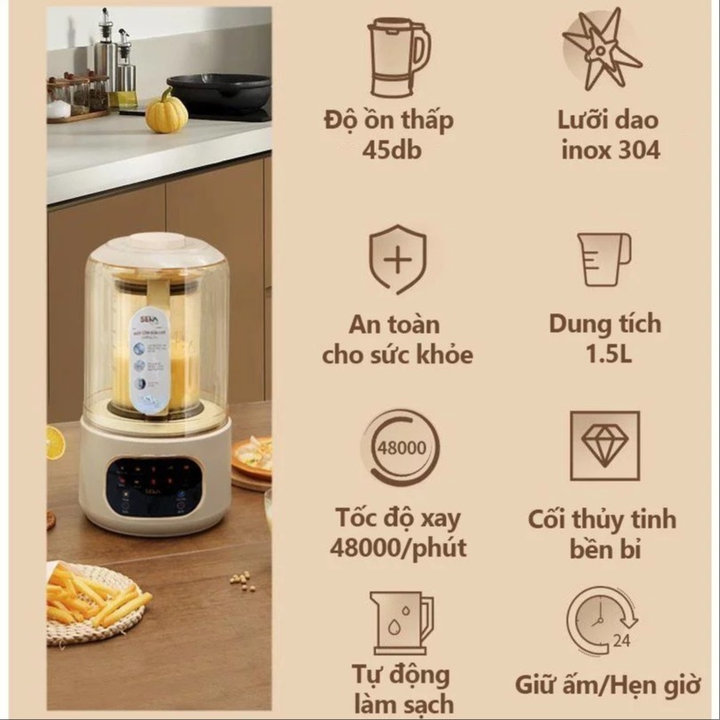 Máy Làm Sữa Hạt Seka Chống Ồn 9 Chức Năng Nấu Chuyên Sâu Lưỡi Dao 12 Cánh Điều Khiển Cảm Ứng - Bảo Hành 12 Tháng