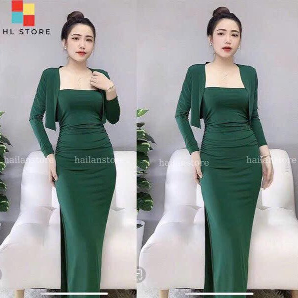 Alternative view of Set Đầm Thun Gân Dáng Dài Kèm Áo Khoác Bt75gt-sam Store