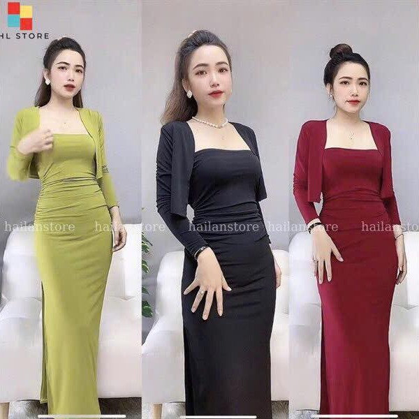 Set Đầm Thun Gân Dáng Dài Kèm Áo Khoác Bt75gt-sam Store